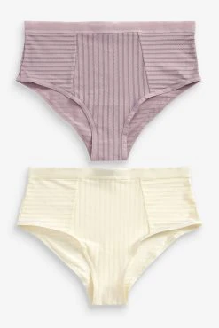 Next Lilac Purple/Cream Stripe High Waist Knickers 2 Pack