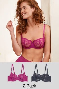 Next Fuchsia Pink/Grey Non Pad Wired Balcony Bras 2 Pack -Next shop T48706s10 scaled