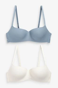 Next Blue/Ecru White Light Pad Non Wire Rib & Lace Bras 2 Pack