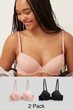 Next Black/Pink Rib And Lace Bras 2 Pack