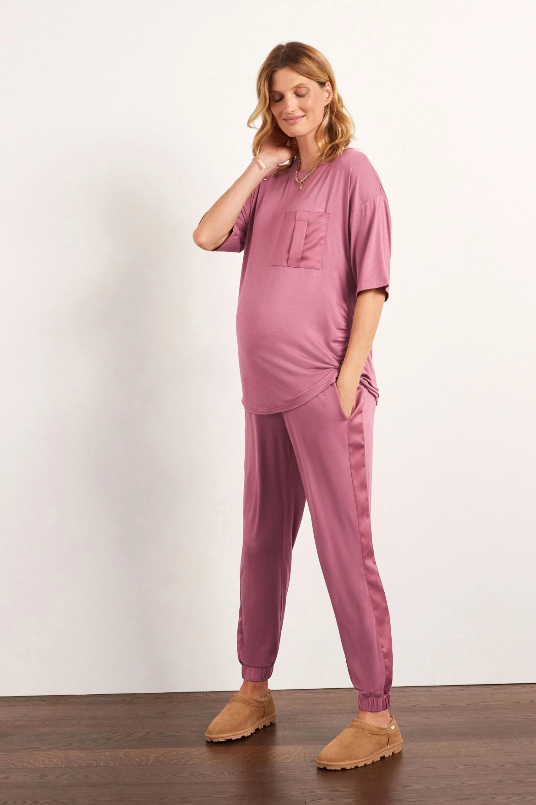 Next Pink Maternity Jersey Pyjamas With Satin Trims 2 Next Pink Maternity Jersey Pyjamas With Satin Trims - Image 2