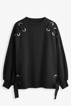 Next Black Eyelet Feature Sweat Top -Next shop U34046s5 scaled