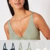 Next Green/Navy Blue/Cream DD+ Microfibre Smoothing T-Shirt Bras 3 Pack