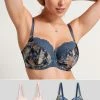 Next Navy Blue Floral Print/Light Pink DD+ Non Pad Wired Full Cup Microfibre & Lace Bras 2 Pack