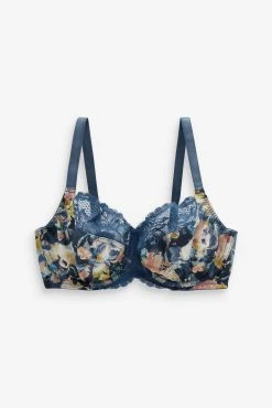 Next Navy Blue Floral Print/Light Pink DD+ Non Pad Wired Full Cup Microfibre & Lace Bras 2 Pack -Next shop U54 242s10 scaled