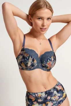 Next Navy Blue Floral Print/Light Pink DD+ Non Pad Wired Full Cup Microfibre & Lace Bras 2 Pack -Next shop U54 242s6 scaled