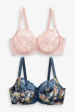 Next Navy Blue Floral Print/Light Pink DD+ Non Pad Wired Full Cup Microfibre & Lace Bras 2 Pack -Next shop U54 242s9 scaled