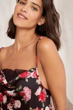 Next Rose Print Cowl Neck Lace Insert Satin Slip Dress -Next shop U66 130s4 scaled