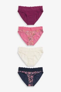 Next Lace Trim Cotton Blend Knickers 4 Pack