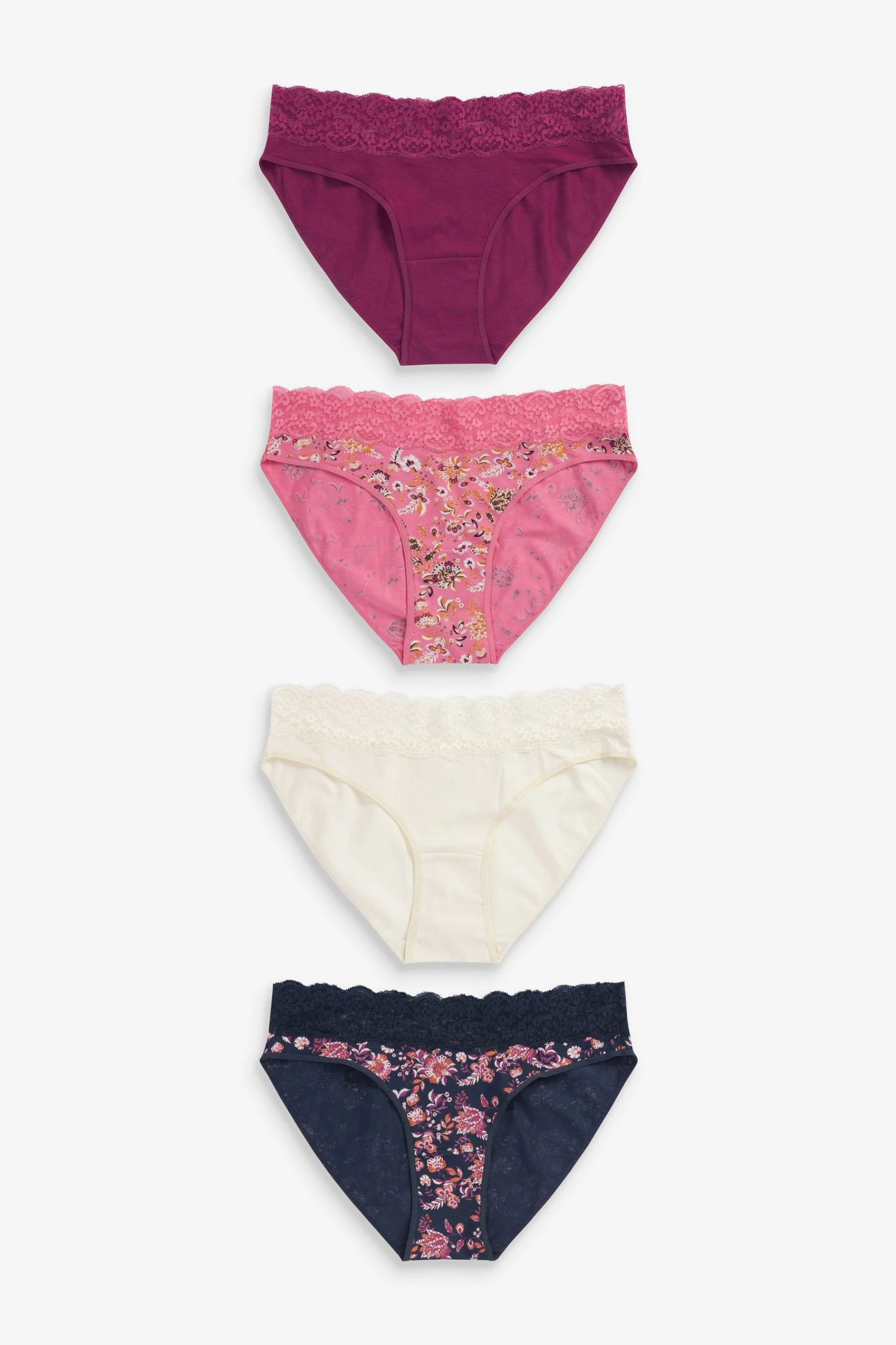 Next Lace Trim Cotton Blend Knickers 4 Pack 1 Next Lace Trim Cotton Blend Knickers 4 Pack