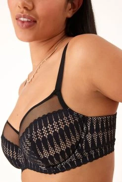 Next Black DD+ Geometric Lace Minimising Full Cup Bra