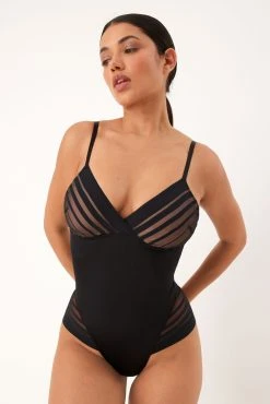 Next Black Tummy Medium Control Light Shaping Mesh Stripe Body