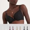 Next Black/Green/Plum Purple/Cream Push-Up Plunge Lace Bras 4 Pack